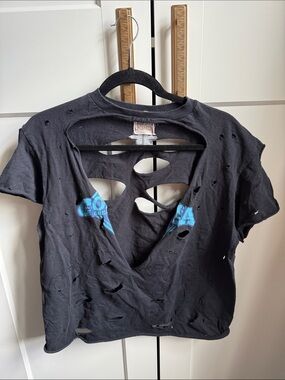 Furst of a Kind Distressed Recycled Vintage Cutout Women's Tee - Black M